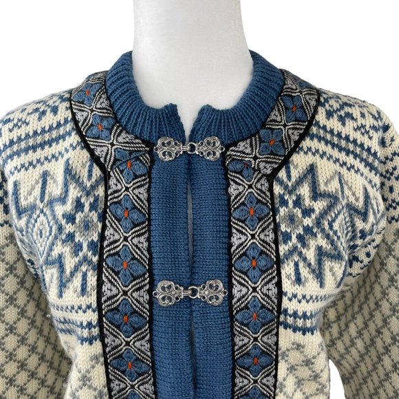 Dale of Norway Blue and White Cardigan Sweater - Picture 7 of 10